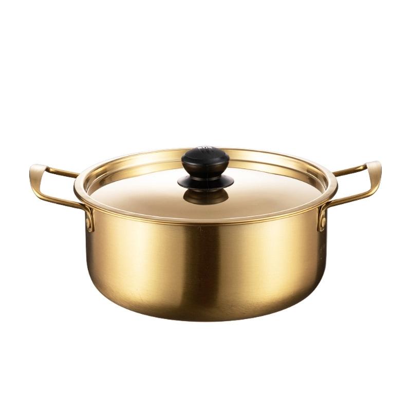 Korean Style Noodles Cooking Pot With Cover Comes and Eating Utensils Portable Stainless Steel Soup Pot