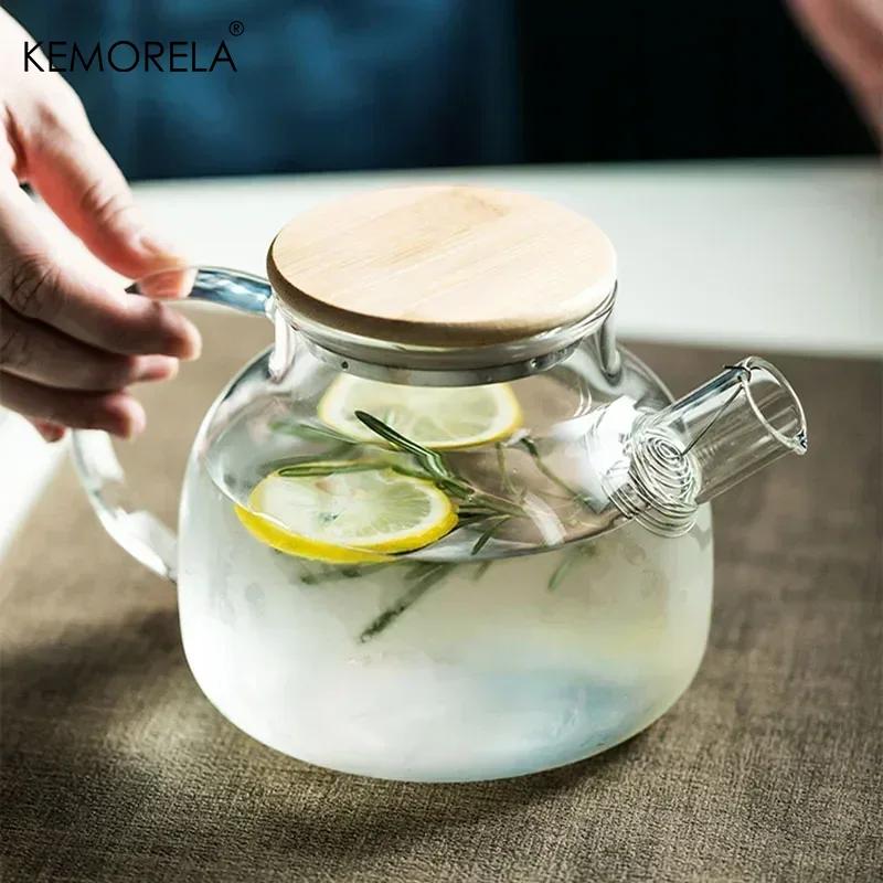 1/1.8L Transparent Borosilicate Glass Teapot Heat-Resistant Large Clear Tea Pot  Flower Tea Set Puer Kettle Cup Office Home Tool