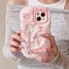 Soft Fluffy Plush bowknot Star Cat Ears 3D Pearl Phone Case For iPhone 17 Air 14 15 16 Plus 13 Pro Max 11 12 Warm Winter  Cover  Embroidery