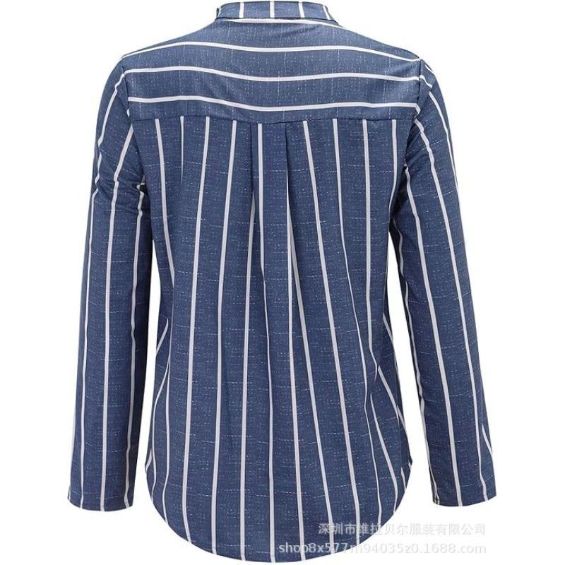Damenhemd Frühling und Herbst Langarm Einfach Locker Lässig Bedruckte Gestreifte Hemden für Damen Stilvolle Elegante Büro Damenbluse