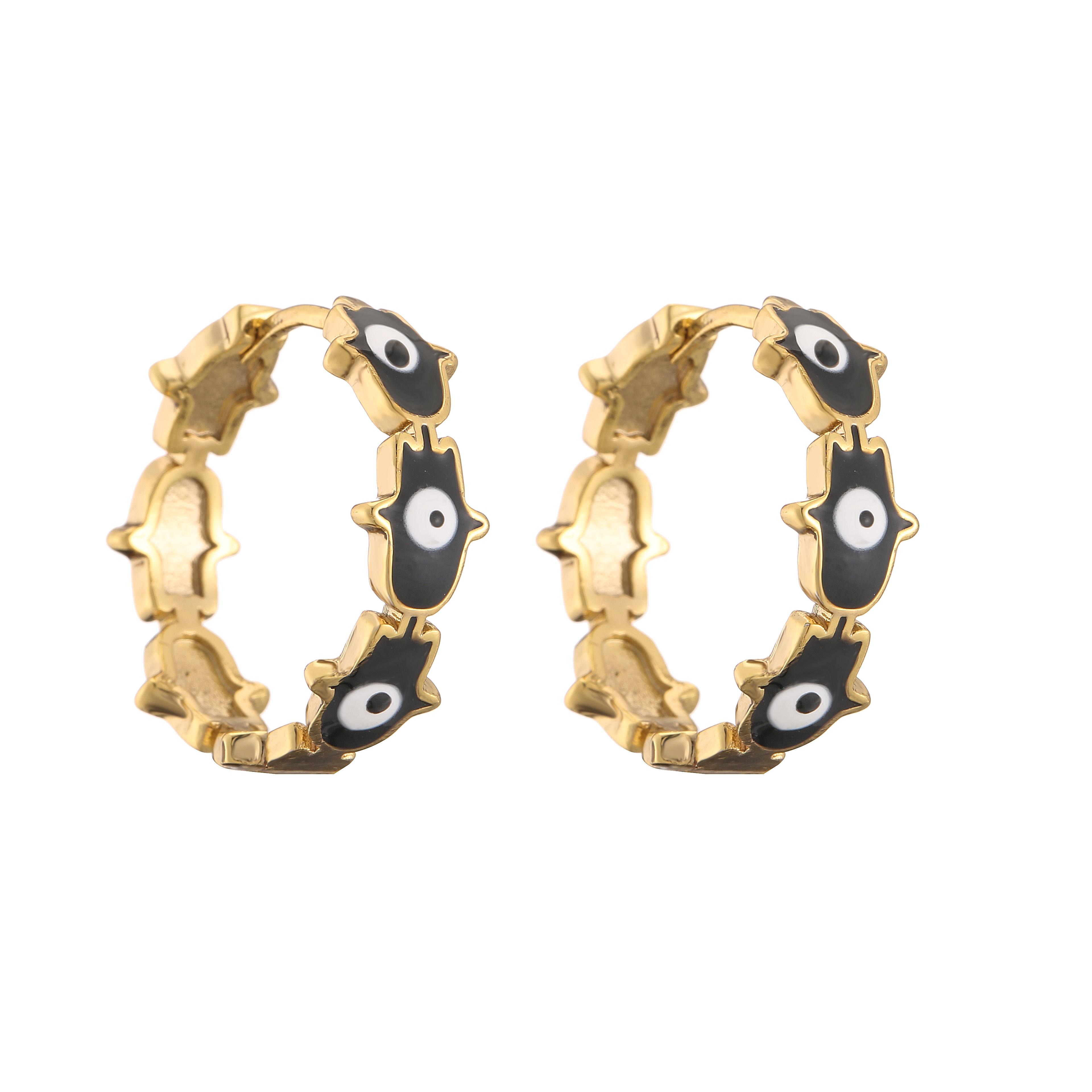 

HECHENG, Turkish Eye Earrings Hand Shape For Women, Personality Gold Plated Enamel Zircon