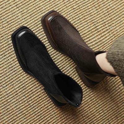 Rough Heeled Elastic Boots Women's Boots 2025 Autumn and Winter New Short Boots Suede Low Heel Short Boots