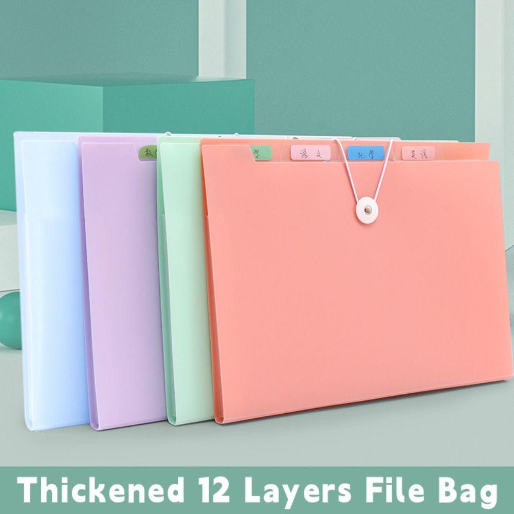 12 Layers A4 File Folder Elastic Strap Design Exam Paper Storage Booklet File Bag Document Storage