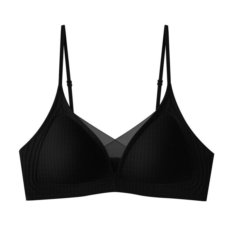 French Triangle Cup Seamless Steel Rim Underwear Women's Beauty Back Mesh Semi-fixed Light and Breathable Comfortable Bra Cover