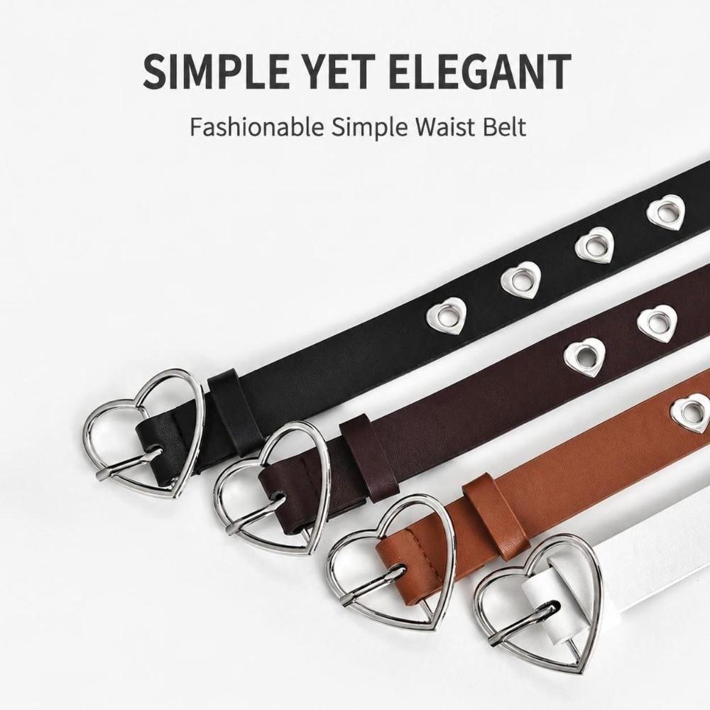 Versatile Faux Leather Belt Hollow Heart Eyelet Decorative Waist Belt  For Jeans Pants
