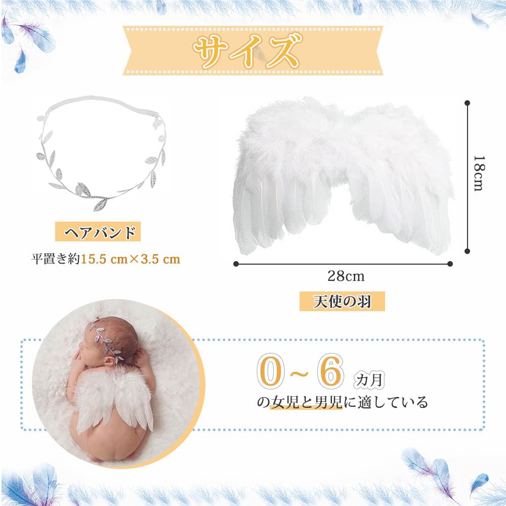 LIKENNY Asas de Anjo, Bebê de Meio Aniversário Recém-nascido, Fantasia de Anjo Fofa, Arte de Dormir, Faixa de Cabeça, Conjunto de Anjo, Adereço para Foto de Recém-nascido, Sessão de Fotos de Palco (Branco)