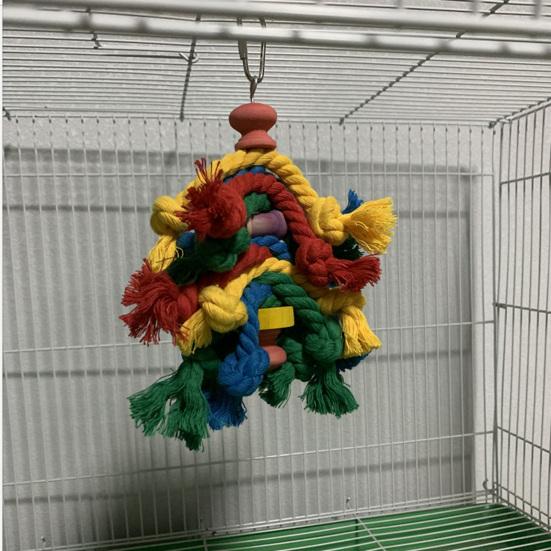Bird Cage Toy Colorful Cotton Rope Wood Blocks Training Toy Bird Parrot Hanging Chewing