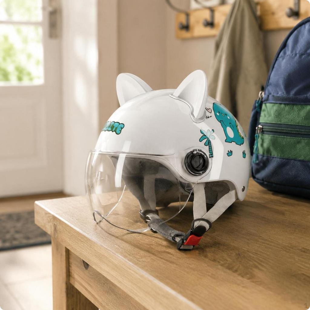 Children's CatEar Helmet Hard FastRelease Buckle Child Gear Dinosaur Wht Clear