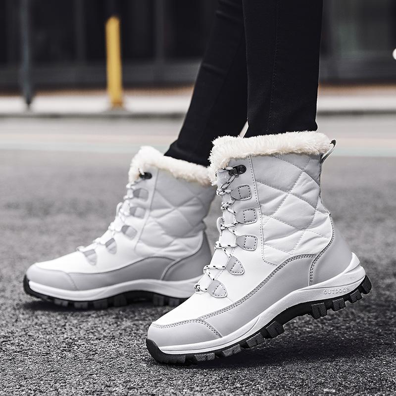 PU Leather Waterproof Snow Boots Women Plush Cotton Shoes Warm Winter Hiking Sneakers Non-slip Casual Shoes
