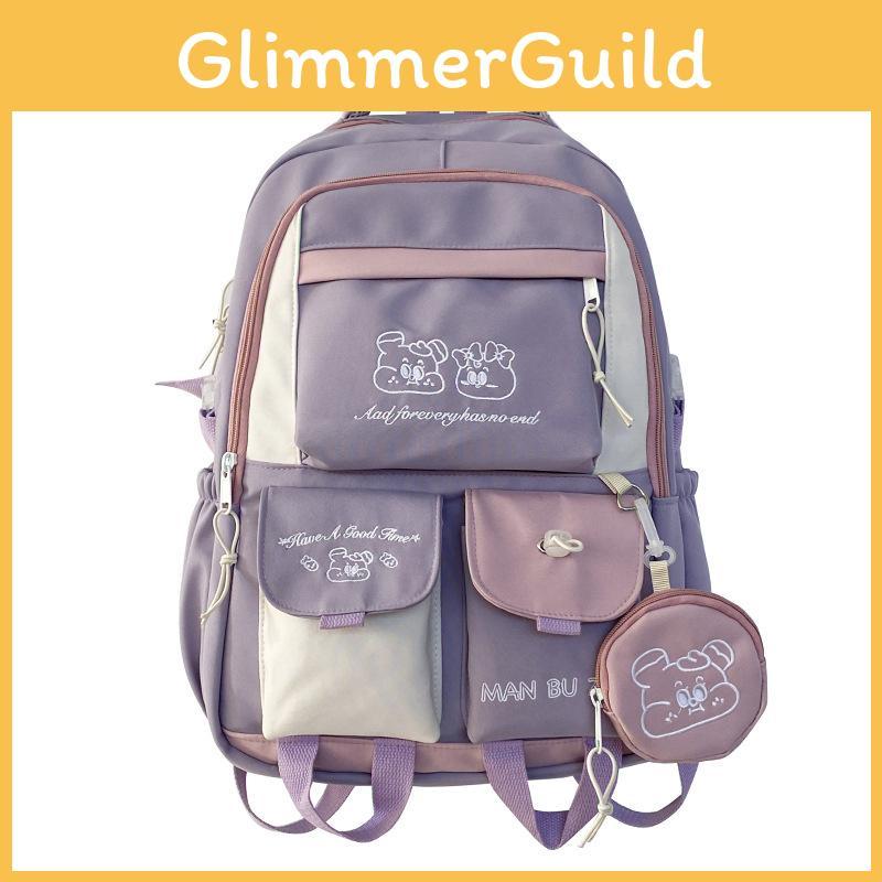 Splicing Color Blocking School Bag Large Capacity Backpack Cartoon Gift Students