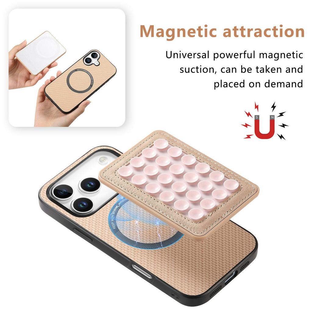 For iPhone 17 Pro Max Case Carbon Fiber Texture Leather Back Cover with Magnetic Detachable Suction Cup
