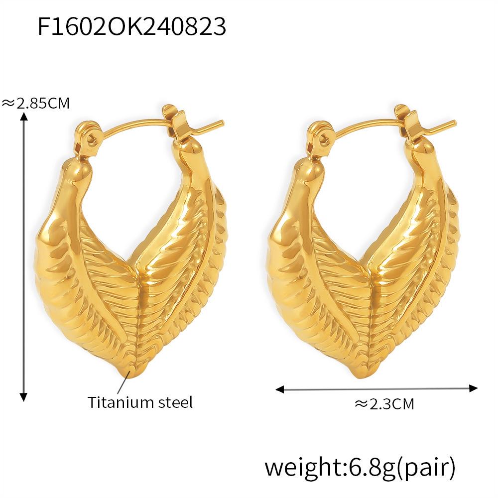 18k Gold PVD Titanium Leaf Patchwork Heart Stud Earrings