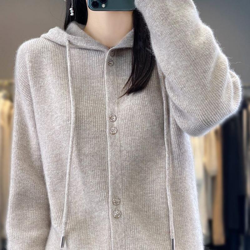 Autumn and Winter New Hooded Cardigan Hoodie Women's Long-sleeved Knitted Sweater Versatile Coat Top Wear Pullover Sweater Women