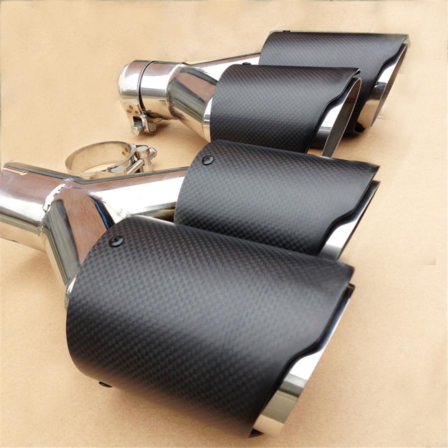 Right 63mm ID 89mm OD Matte Carbon Fiber Car Exhaust Pipe Muffler Trim Dual Tips
