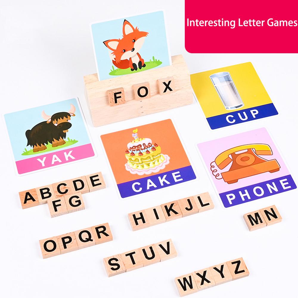 Children Wooden Spelling Puzzle Game Toy Montessori Educational Toys English Alphabet Cards Letter Learning Toys Gift for Kids