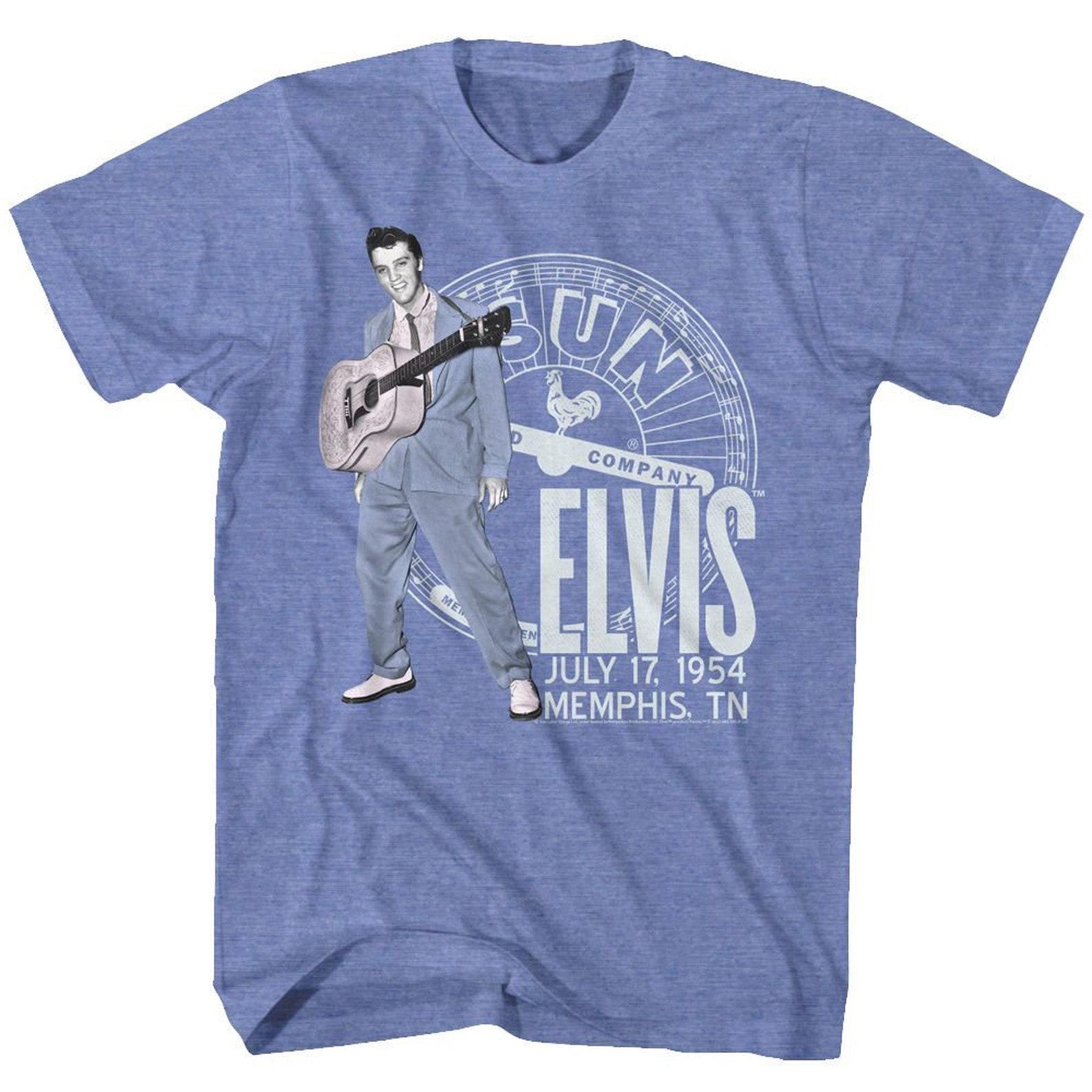 Elvis Presley Sun Records Memphis TN Light Blue Heather Adult T-Shirt M
