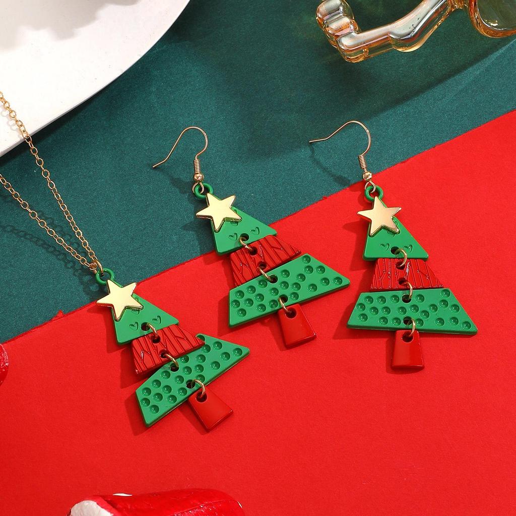 European & American Patchwork Alloy Christmas Tree Earrings for Women - Festive Fashion Party Accessory