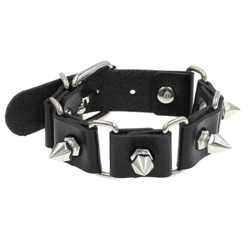 New Harajuku Round Gothic Skeleton Star Skull Punk Rivet Bracelet Retro Couple Bangle PU Leather Bracelet Jewelry Gift