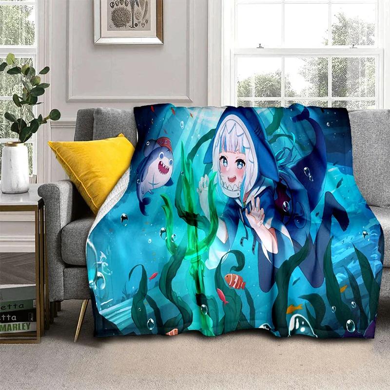 3D Cute Gawr Gura Hololive Cartoon Blanket,Soft Throw Blanket for Home Bedroom Bed Sofa Picnic Travel Office Cover Blanket Kids