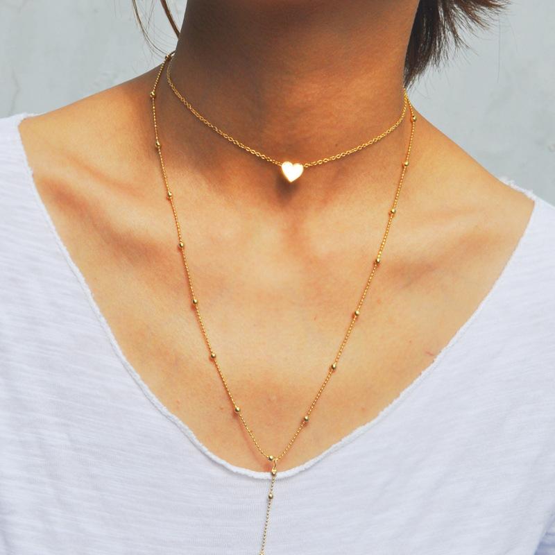 Popular, New Simple Peach Heart Pendant Collarbone Chain, Fashionable Women's Love Trend Bead Chain Necklace