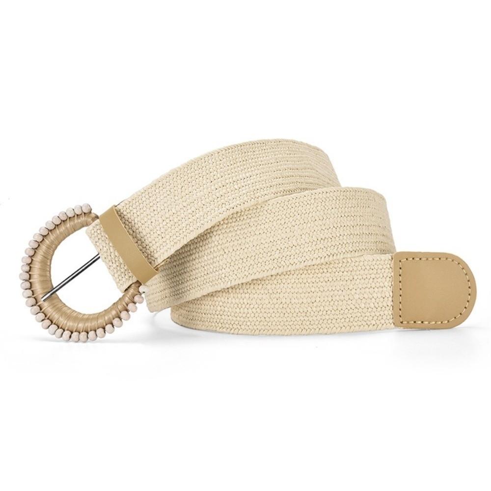 Retro Braided Elastic Belt Bohemian Style Faux Pearl Decor Woven Elastic Belt Durable Adjustable Straw Woven Belt for Women