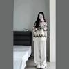 Women's Spring Academy-Style Knit Sweater & Wide-Leg Pants Two-Piece Set