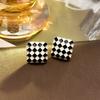 Silver Needle Korean Version Elegant Black and White Plaid Earrings