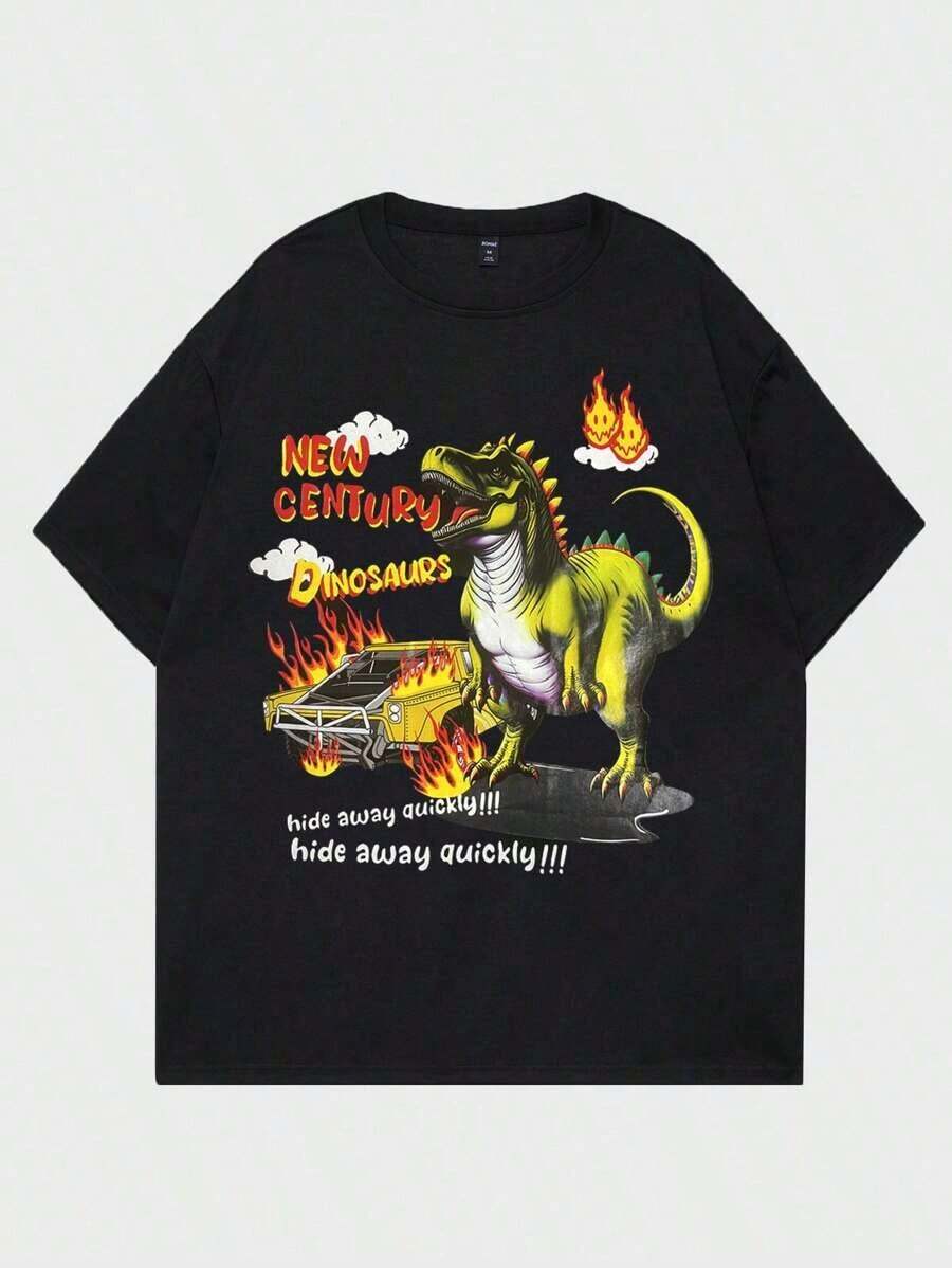 Unisexs Dinosaur Slogan Graphic DropShoulder Tee L