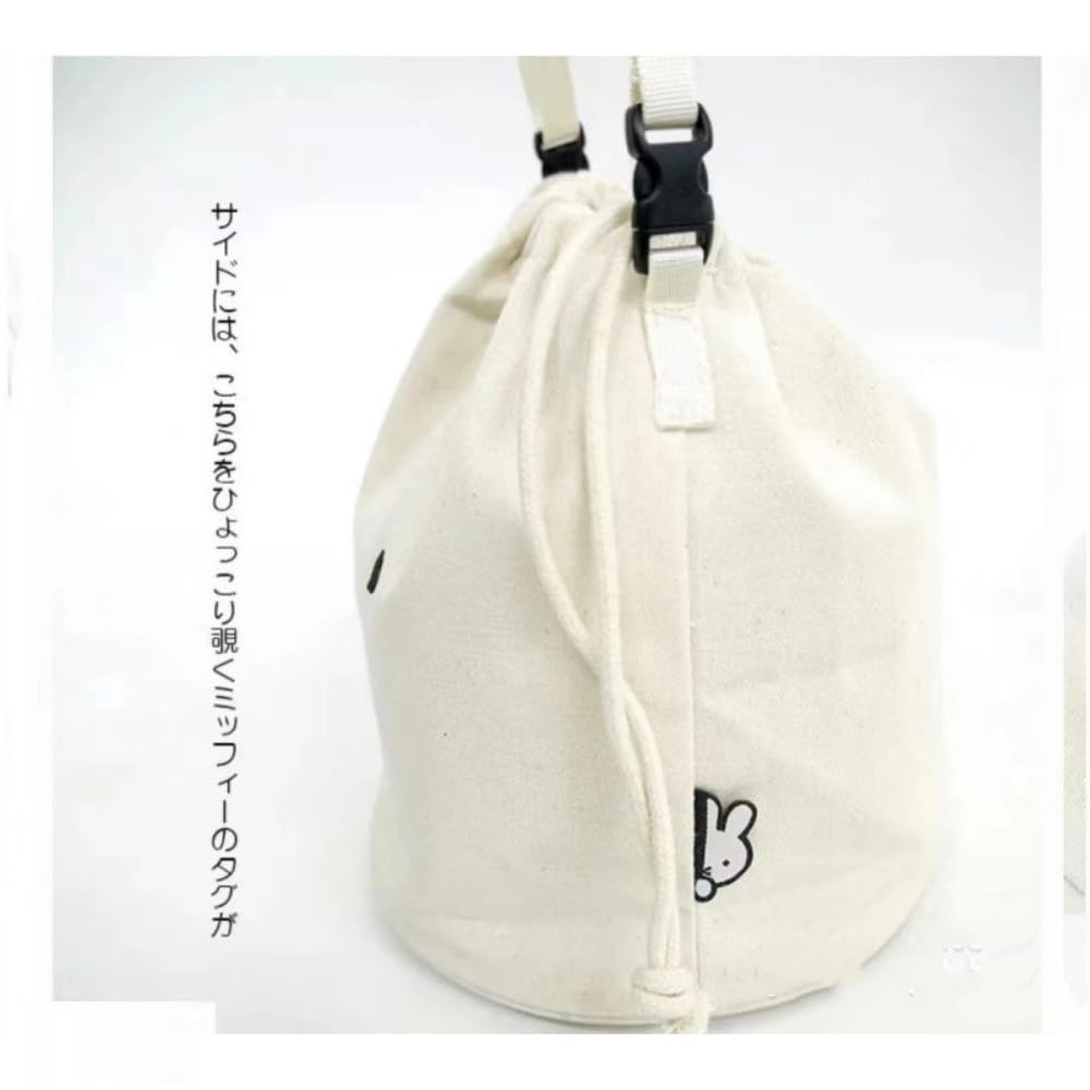 Pearlona Miffy Rabbit Shoulder Bag, Drawstring Shoulder Bag, Shopping Bag, Black and White, Small, with Pocket, Perfect for Commuting To Work or