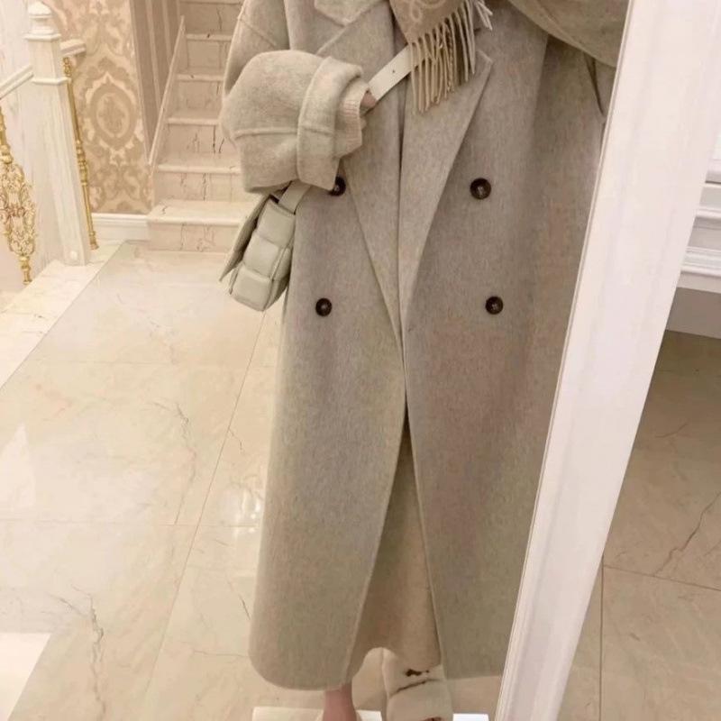 

Пшеничное двустороннее кашемировое пальто Осень и Зима Длинное корейское пальто S