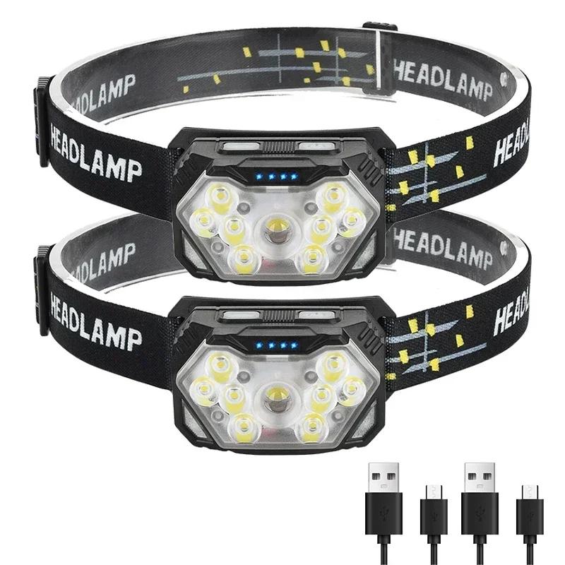 Powerful LED Sensor Headlamp USB Rechageable Headlight Led Head Torch Camping Search Light with Built-in Battery Fishing Lantern