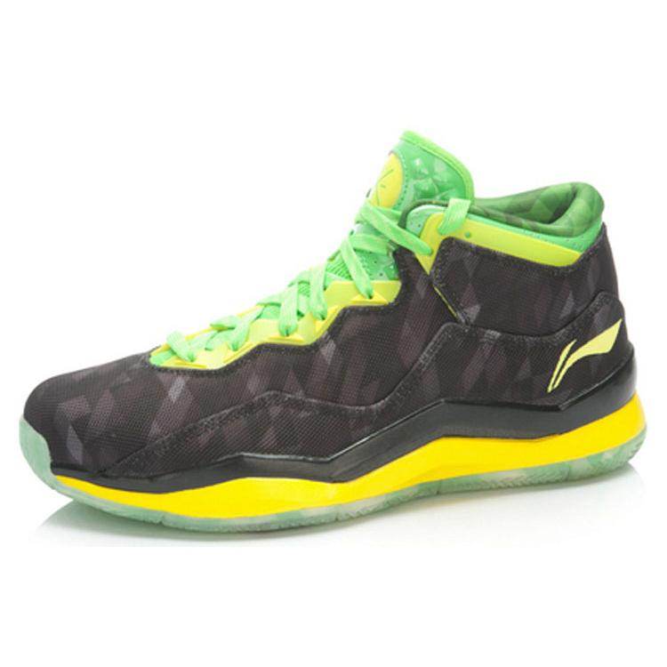 Li Ning WOW 3 Cushioning, Wear Resistant Mid top Basketball Shoes Men's Black Green Yellow ABAJ013-20