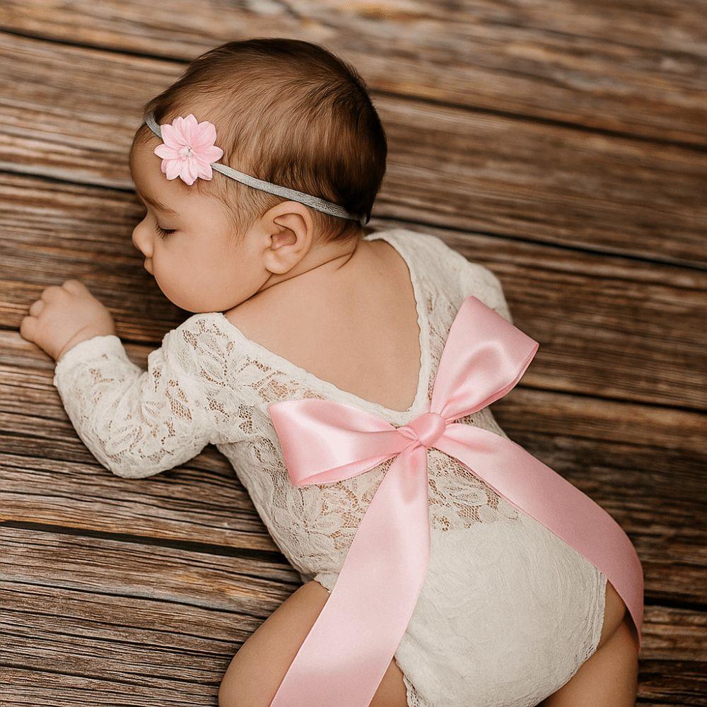 2Pcs/Set Bow Tie Design Newborn Lace Romper Hollow Back Newborn Photography Props Baby Photoshoot