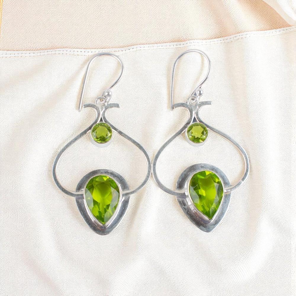Peridot Gemstone 925 Sterling Silver Jewelry Handcrafted Earrings 2.2" For Women EE-80-3