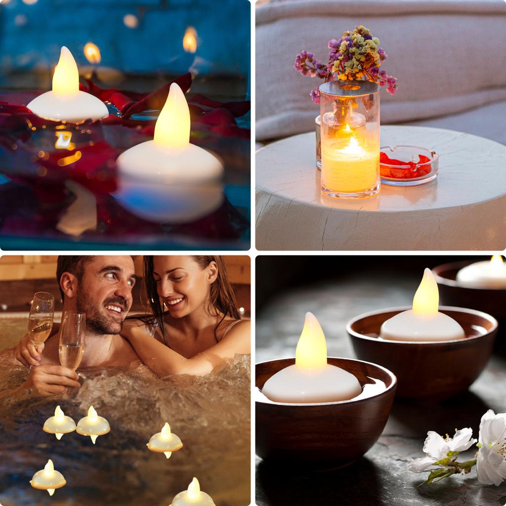 12Pcs LED Floating Candle Light Waterproof Flameless Floating Tealight Smokeless Flickering Prop Lamp Decor for Party