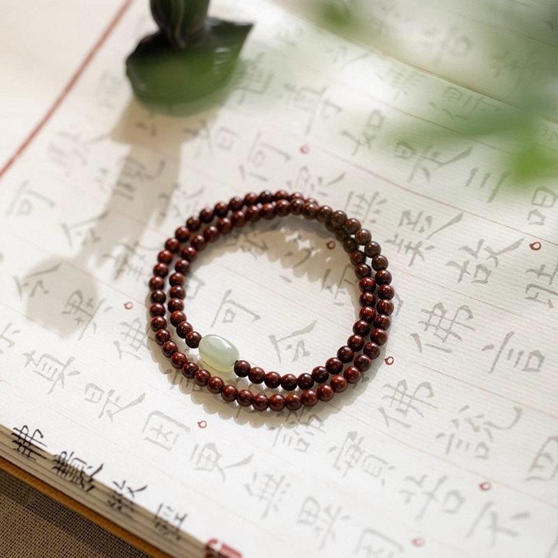 Handmade Double Loop Red Sandalwood Bracelet, Retro New Chinese National Style Unisex Jewelry, Travel Souvenir