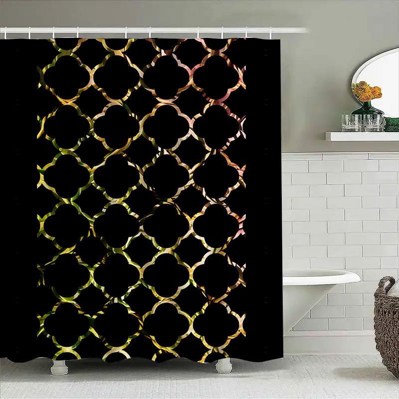 Shiny Gold Black Patterned Shower Curtain Perfect Decor For Your Bathroom