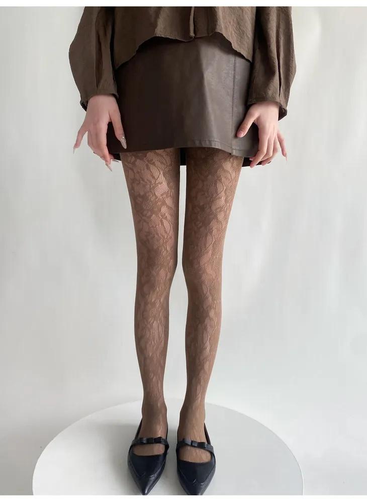 

Patterned Sheer Pantyhose Stylish Lace Design Stretchy Seamless Fit Durable Material Suitable for Daily Wear and Special Occasions One Size кавовий