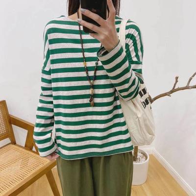 Casual Striped Woman T Shirts Spring Simple Full Sleeve All Match Loose Female Tops