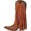 Cowboy Boots Embroidery Autumn and Winter New Knight Boots Large Size Fringed Thick Heel Rivet Western High Boots