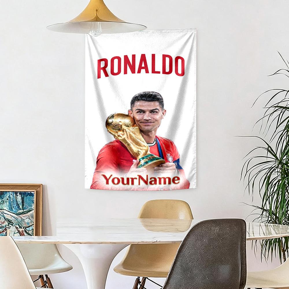 Cristiano Ronaldo Niestandardowa Dekoracja Ścienna z Twoim Imieniem Gobelin Sztuka na Pamięć o Zwierzętach Urodziny Wesela Tło Imprezowe Prezent Rodzinny