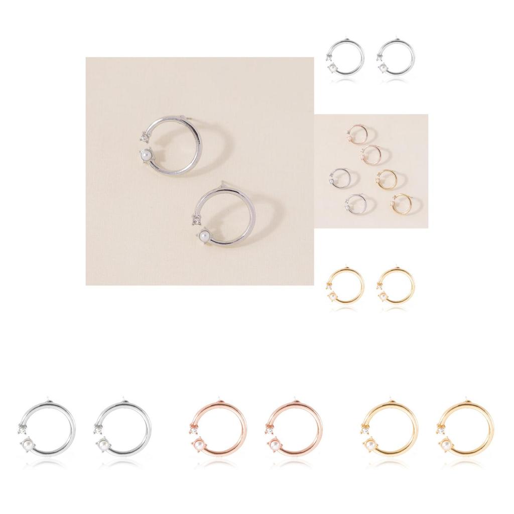 Modern Round Alloy Pearl And Diamond Stud Earrings Summer 2021 Fashion