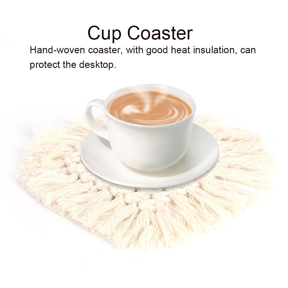 Haushalt Küche Baumwolle Kaffeetasse Untersetzer mit Quaste Hitzebeständiges Pad Platzset Dekoration(Gelbes Herzförmiges)