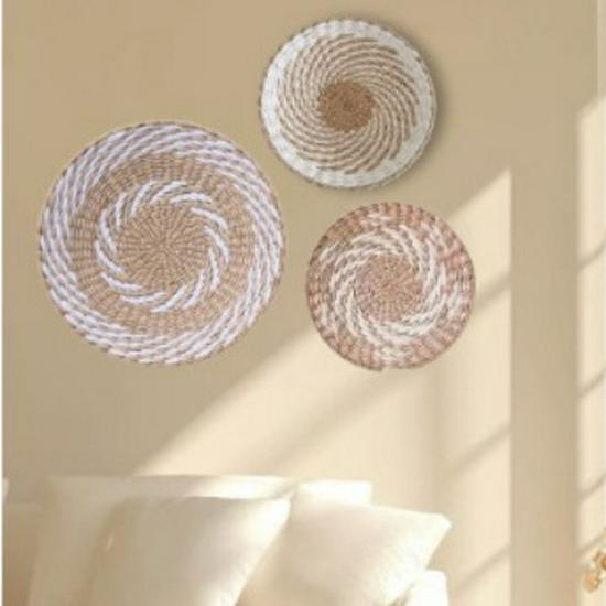 Set de Cestas de Pared Tejidas Bohemianas - Decoración Colgante Tejida a Mano para Sala de Estar o Entrada