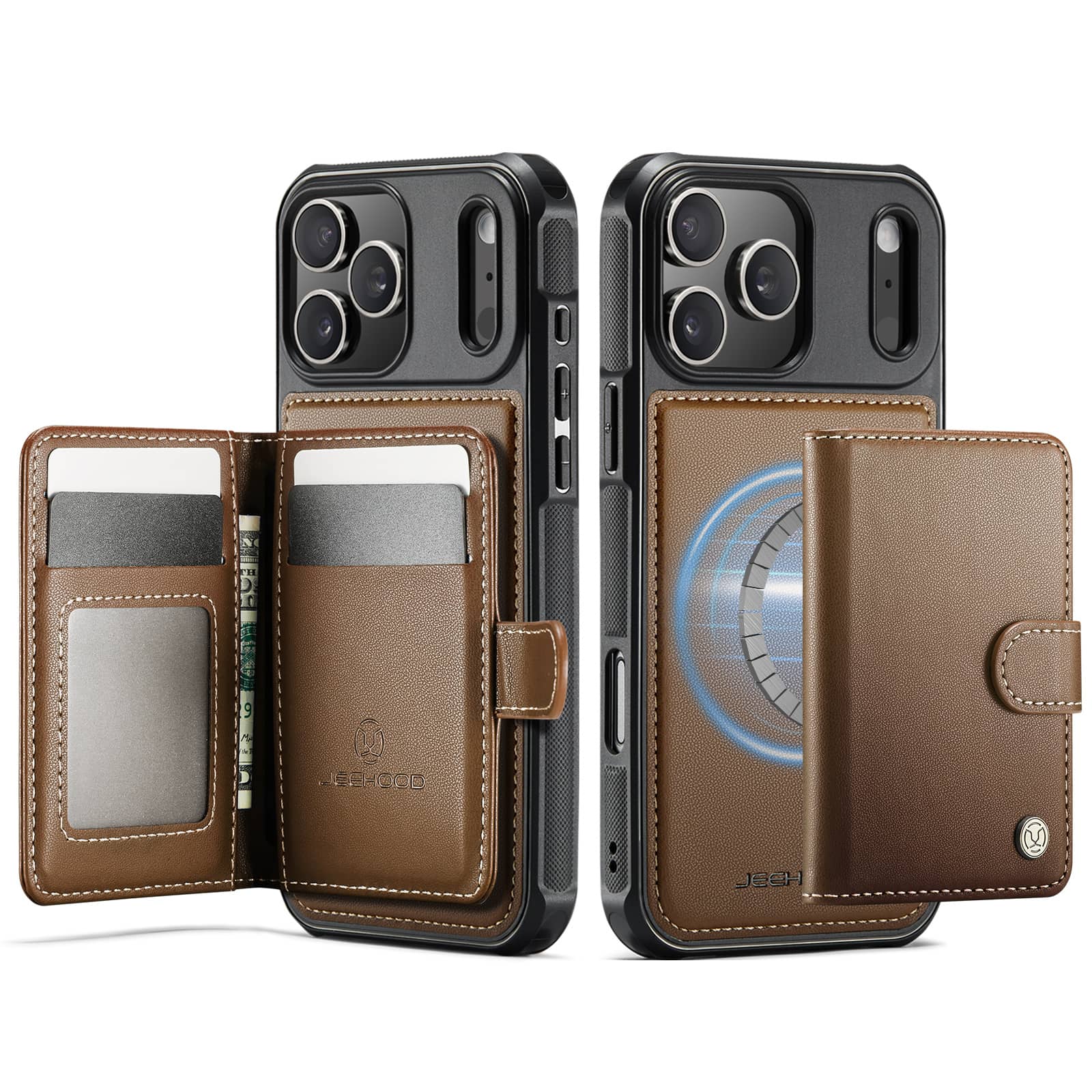 Wallet Case Compatible with iPhone 17 16 Pro Max, Premium 2-in-1 Detachable Magnetic Card Holder, RFID Blocking, Shockproof Case For iPhone 16 коричневый