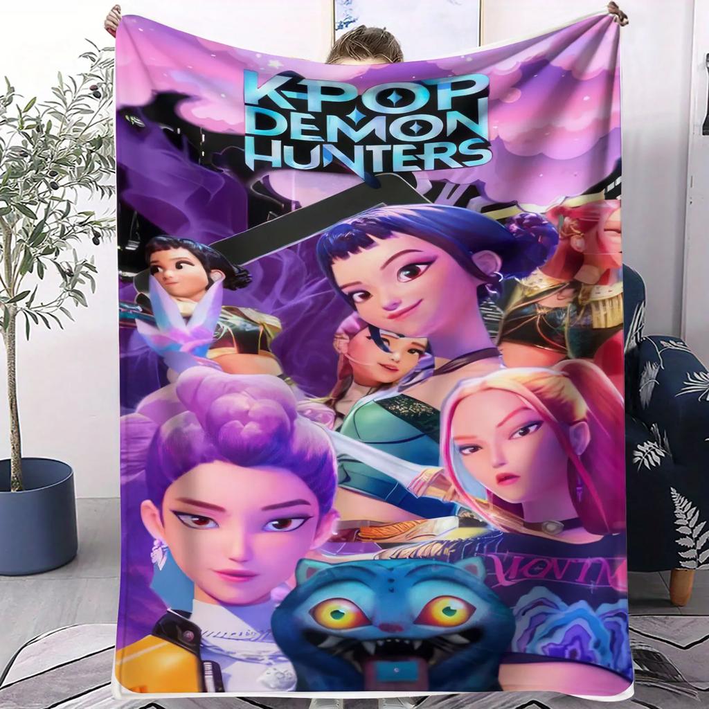 K-POP Huntrix & Saja Boys Flannel Blanket Soft Warm Throw for Sofa Bed Cover Office Nap Cape Travel Camping Anime Fans Kids Gift