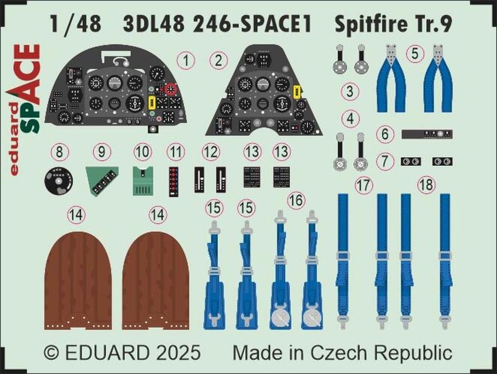 Eduard 1/48 Space Spitfire Tr.9 Interior 3D Decal with Etching Parts Set (for Airfix) Plastic Model Decal EDU3DL48246 (Airplane)