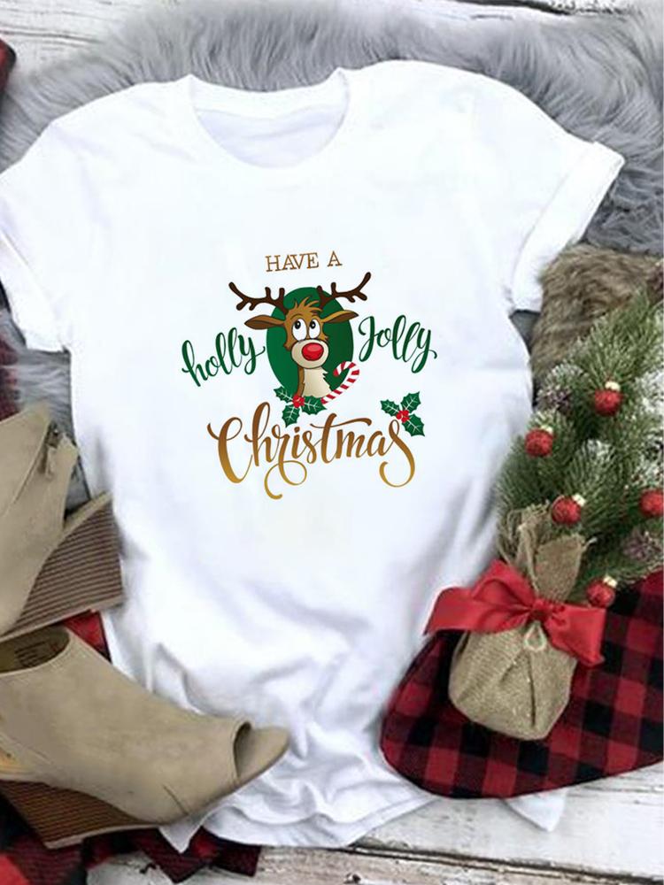Lovely Merry Christmas Funny Trend T Shirt Women Short-Sleeved Print Tee Shirt Female Trend Clothing Women Casual Graphic Tee