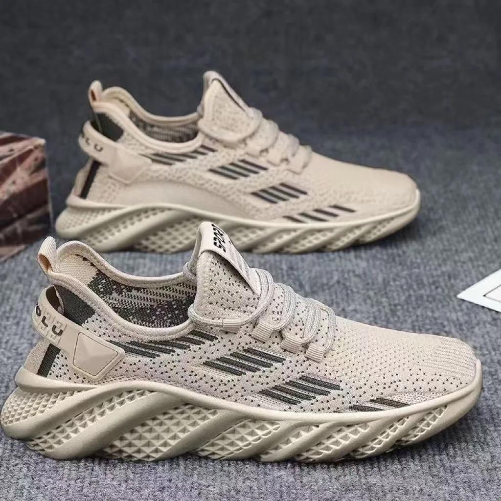 New Men's Shoes Flying Woven Mesh Sports Breathable Light Casual Sports Running Soft Sole Travel Shoes Sneakers Off White Shoes