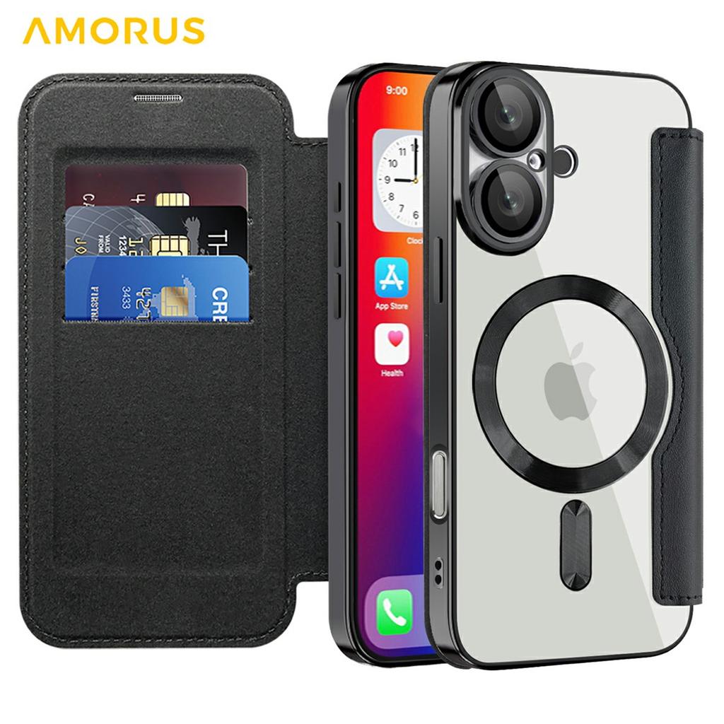 For iPhone 16 Plus Case Compatible with MagSafe RFID Blocking Card Holder Leather Phone Cover